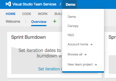 Fast switch between projects in Visual Studio Team Services